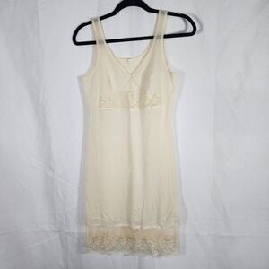Vintage Full Slip Dress Cream Lace Trim Lingerie Pinup Style Sleeveless
